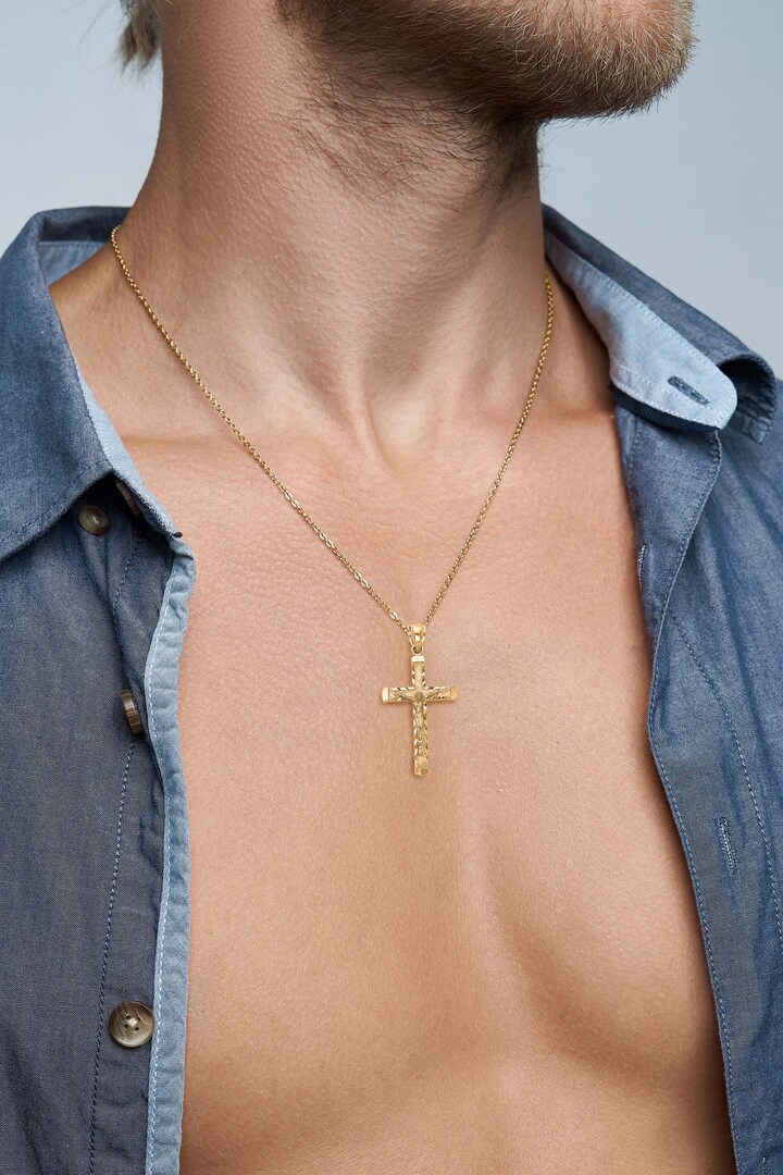 Gold Crucifix Large Cross Chain Cross Chain Necklace Mens Gold